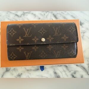 Louis Vuitton Monogram Long Sarah Wallet Brown and Tan